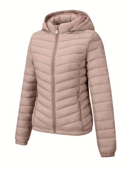 Կանացի թեթև, սև, գլխարկով ձմեռային բաճկոն՝ գրպաններով - Էլեգանտ երկար թևքերով վերնազգեստ, նեյլոնե նյութ, կայծակաճարմանդով դիզայն, իդեալական է առօրյա կամ ճանապարհորդության համար, ձմեռային վերարկուներ