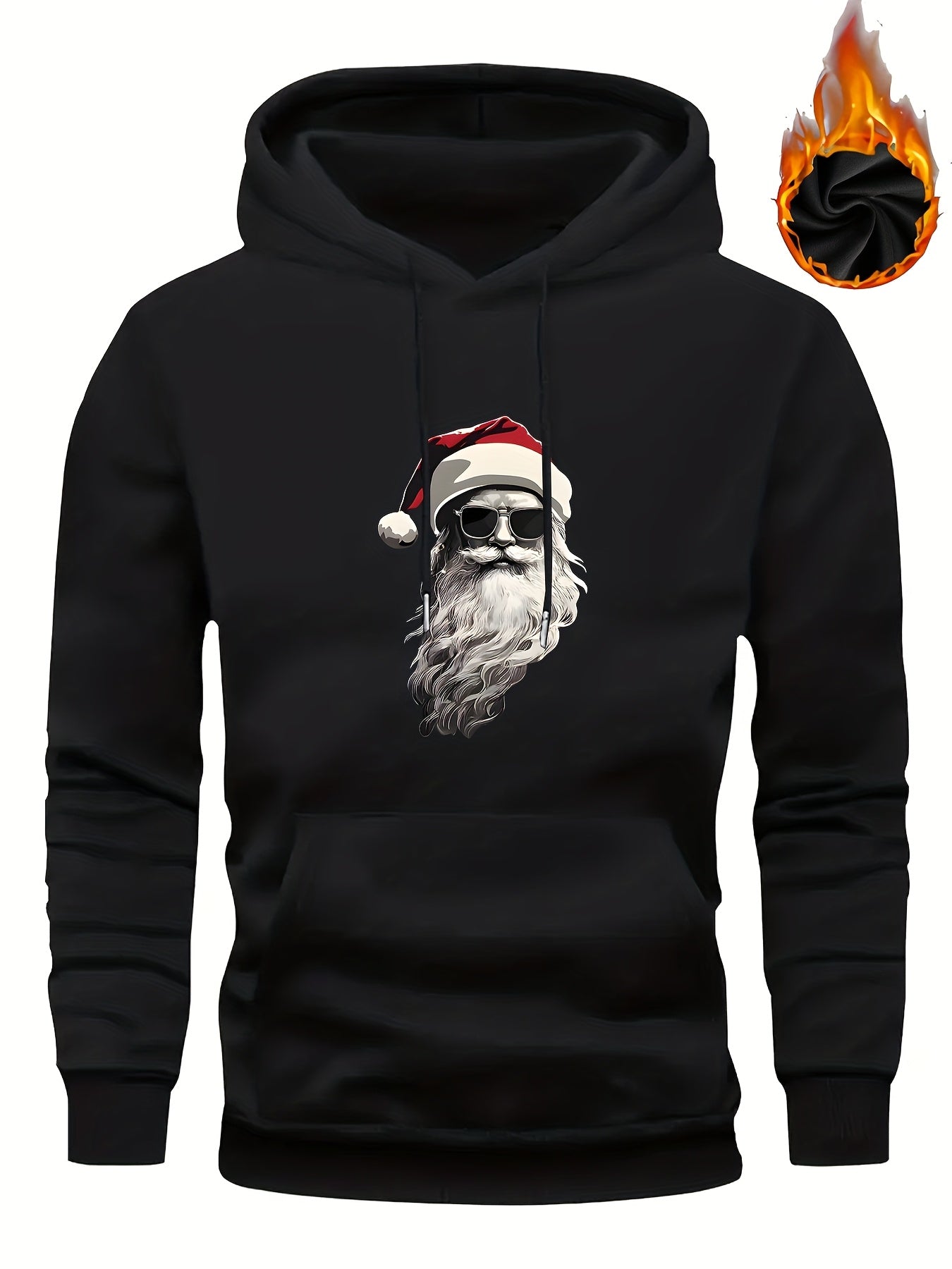 Men'S Heavyweight Hooded Sweatshirt with Santa Claus & Santa Hat Print - Thick Winter Pullover, Long Sleeve Hooded Sweater for Christmas, Halloween, New Year'S - Cozy Cold Weather Clothing For Men, Couples, Family - Ideal Hol