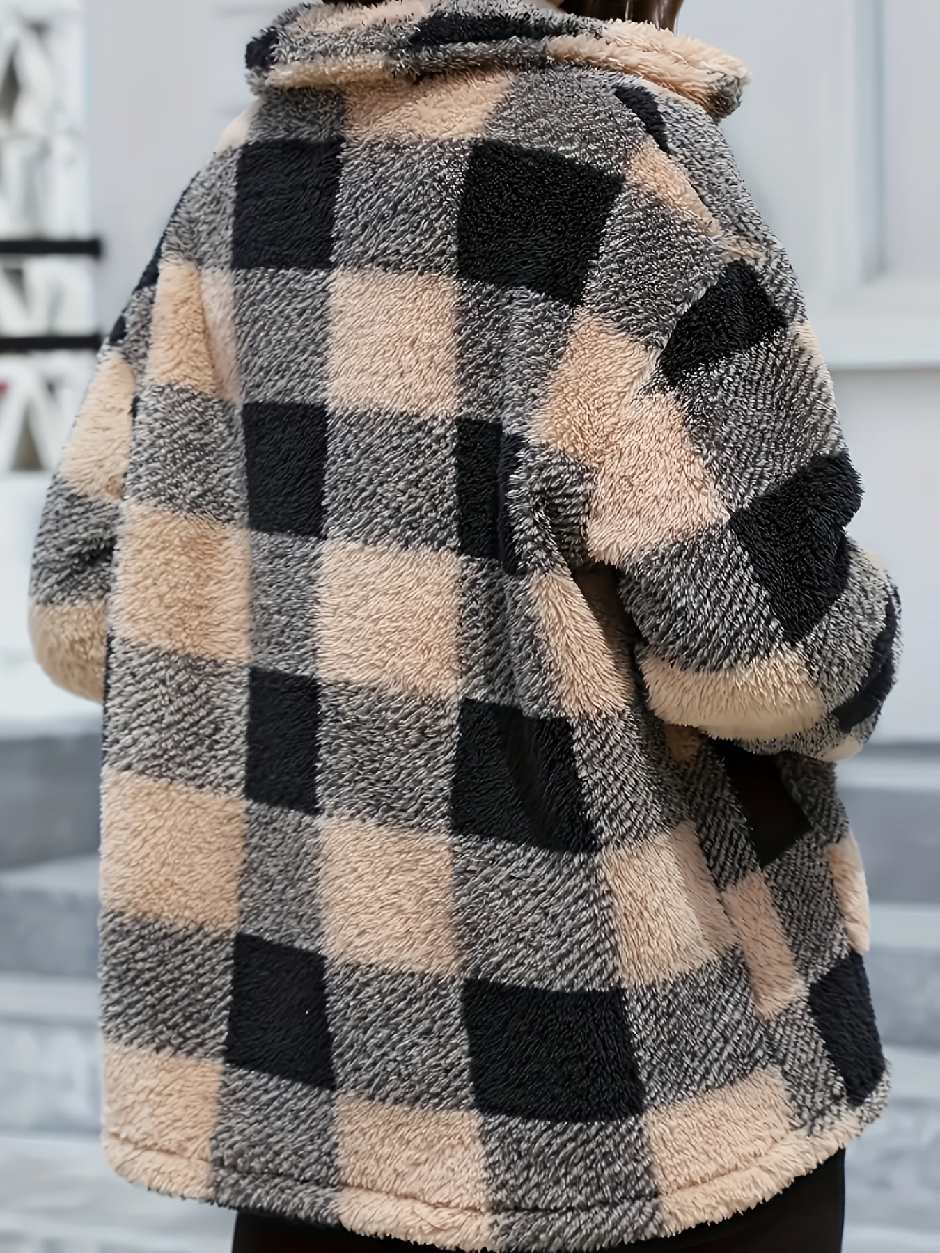 Women'S Plaid Jacket - Soft Brown/Black/Beige/White/Gray/ - Button-Front Closure, Structured Fit for Fall/Winter - Everyday & Formal Outfits - Cozy Outerwear for Women, Casual Wear, Classic Turndown Collar, Durable Fabric, Se