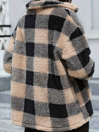 Women'S Plaid Jacket - Soft Brown/Black/Beige/White/Gray/ - Button-Front Closure, Structured Fit for Fall/Winter - Everyday & Formal Outfits - Cozy Outerwear for Women, Casual Wear, Classic Turndown Collar, Durable Fabric, Se