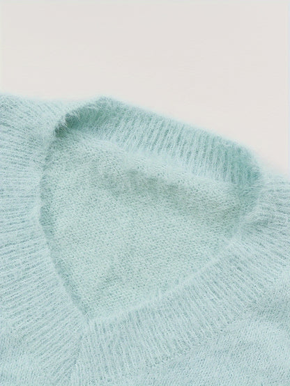 Մեծ չափս - Կանացի հարմարավետ դեղին V-ձև օձիքով սվիտեր՝ մարգարիտ կոճակներով և բրդյա եզրերով թևքերով - Ասիմետրիկ եզր, երկրաչափական նախշ, առօրյա ձմեռային սվիտեր առօրյա հագուստի համար, Ձմեռային հագուստ | V-ձև օձիքով սվիտեր | Մարգարիտ կոճակների մանրամասներ, Sw