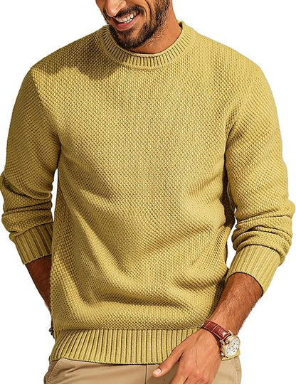 Men's Waffle Knit Crewneck Sweater Textured Pullover
