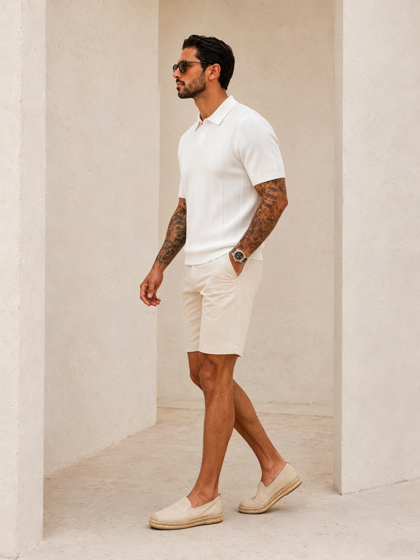 Men's Summer Knit Polo Shirt, Slim Fit Short Sleeve, Breathable
