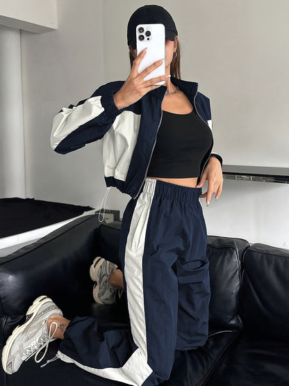 Women's High-Waist Color Block Casual Suit for Spring