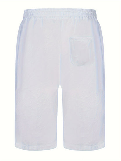 Men's Casual Comfy Cotton Breathable Active Shorts, Chic Drawstring Beach Shorts