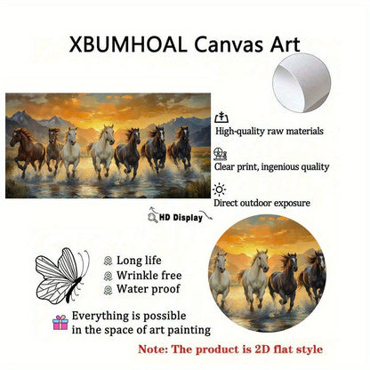 2D Flat, 1pc Large Scale Running Horses Canvas Wall Art - Asian-Inspired Classic Art Deco Landscape Painting, Unframed Vibrant Wild Animal Print for Living Room, Bedroom, Office Decor - 40x80cm/50x100cm, Perfect Gift for Birt