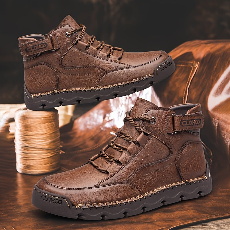Men's Casual Ankle Boots with Warm Plush Lining, Rubber Sole