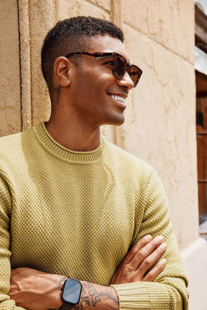 Men's Waffle Knit Crewneck Sweater Textured Pullover