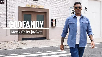 Men's Long Sleeve Button-Up Shirt Jacket with Flap Pockets