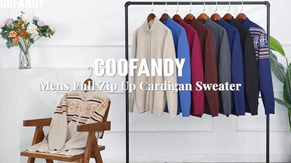 Men's Full Zip Mock Neck Cardigan Sweater with Pattern