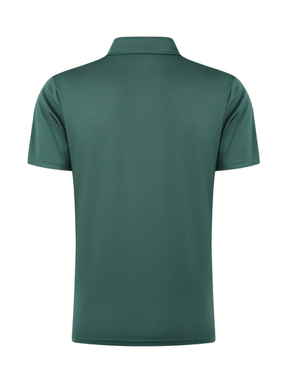 [Golf Apparel] Men's Classic White Shirt - Casual Summer Style with Short Sleeves, Zipper Collar, and Stretch Polyester Fabric - Perfect for Streetwear & Golf