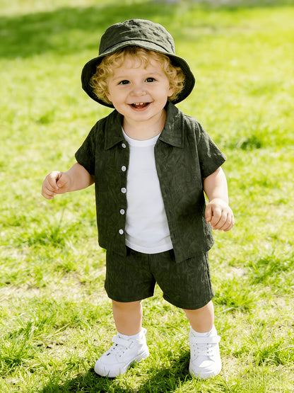 Boys' Summer Casual 3D Letter Print Shirt & Shorts Set with Hat