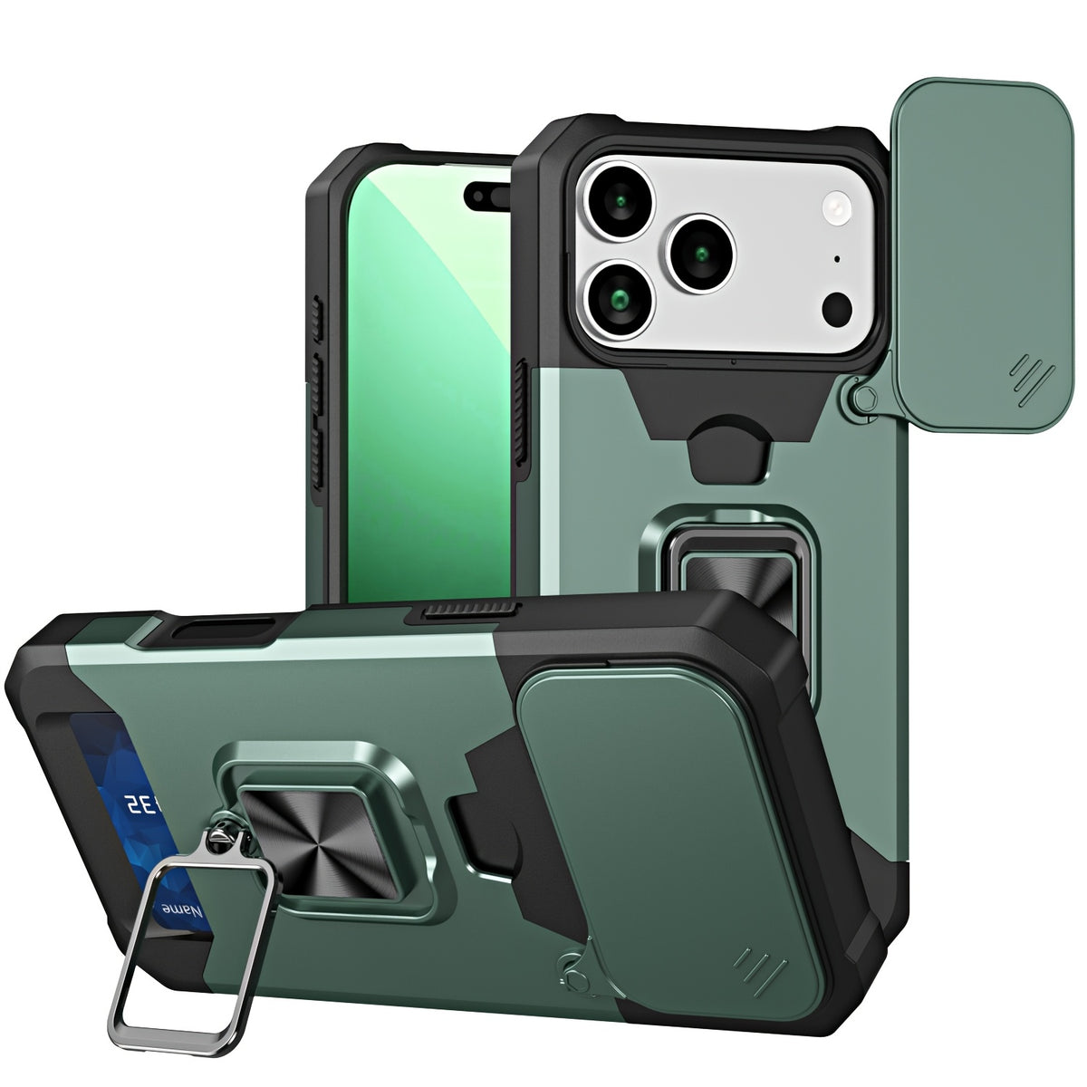 Retro PVC Phone Case with Sliding Camera Slot and Ring Stand