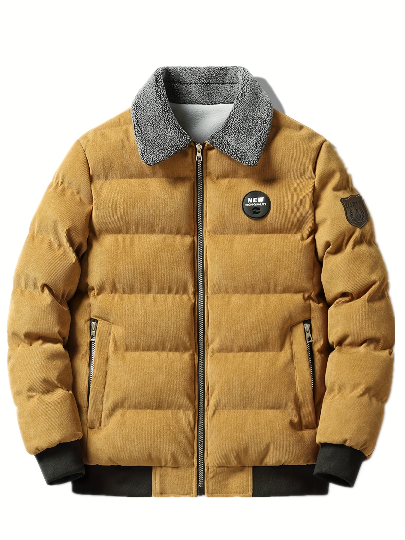 Men'S Heavyweight Winter Coat - Thick Insulated Jacket with Zipper Closure, Formal & Casual Outerwear for Cold Weather, Travel, Everyday - Black/Tan, Polyester Lining, Non-Stretch Fabric, Travel Clothing, Classic Design, Dura