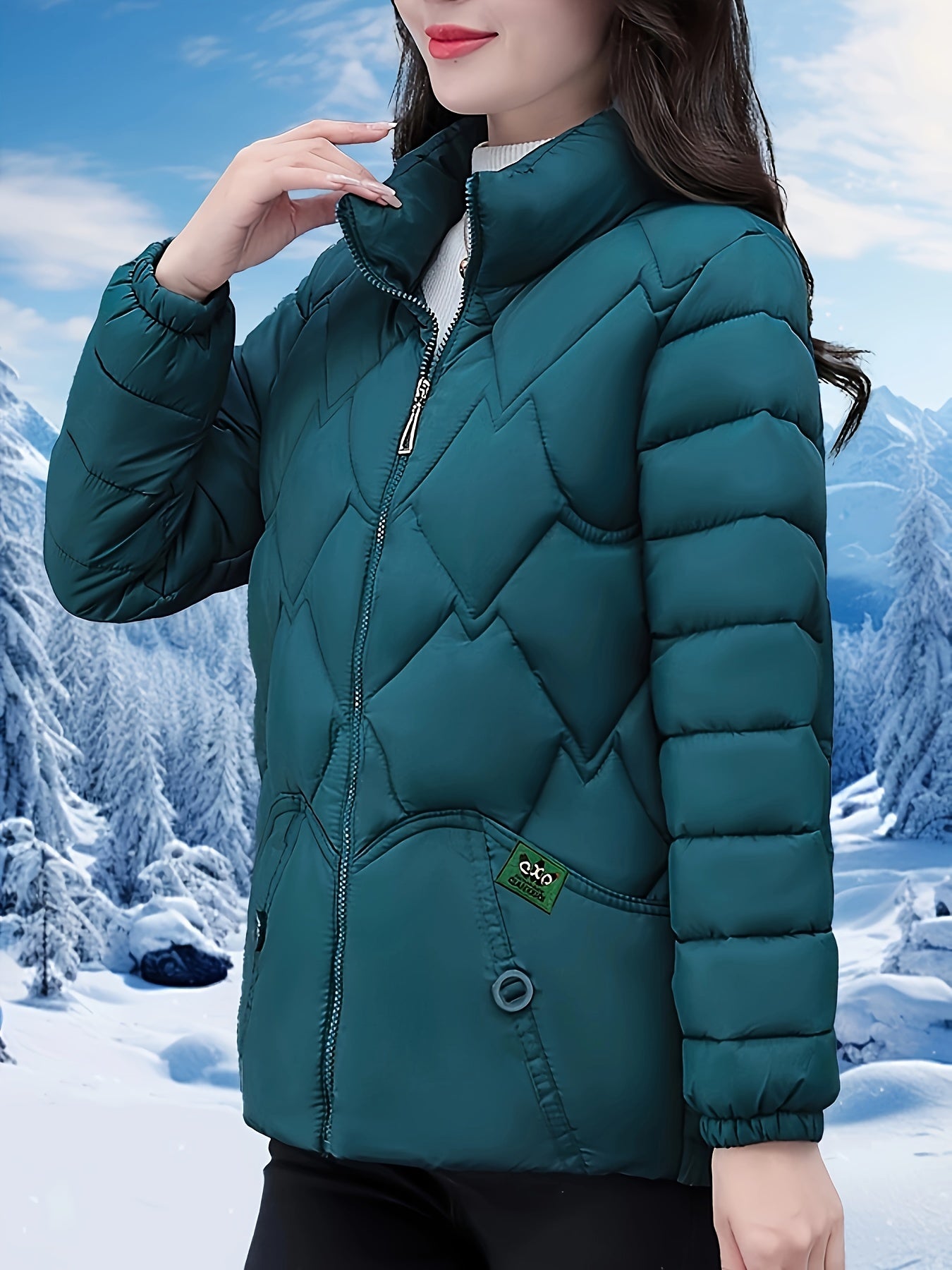 Women'S Elegant Winter Coat - Thick Warm Long Sleeve Jacket with Full-Zip Front, H-Line Silhouette, Non-Stretch Fabric for Cold Weather, Office, Party, Everyday - Asian-inspired Outerwear, Winter Coats, Office Wear, Stylish O