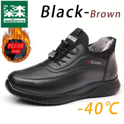 Mulinsen Men's Winter Snow Boots - Warm Fleece Lined, Anti-Slip, Durable Lace-Up Ankle Hiking Shoes with Elastic Shoelaces for Outdoor Adventures, Mulinsen