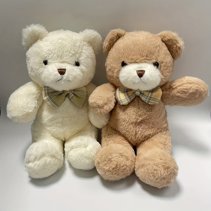 1 Cartoon Bow Bear Plush Toy, 31cm/12.2in, Available in Light Brown and. Suitable for Halloween, Thanksgiving, Christmas, New Year, Valentine's Day, Mother's Day, Carnival, Easter. Ideal for Living Room, Sofa, Bedroom, Bedsid