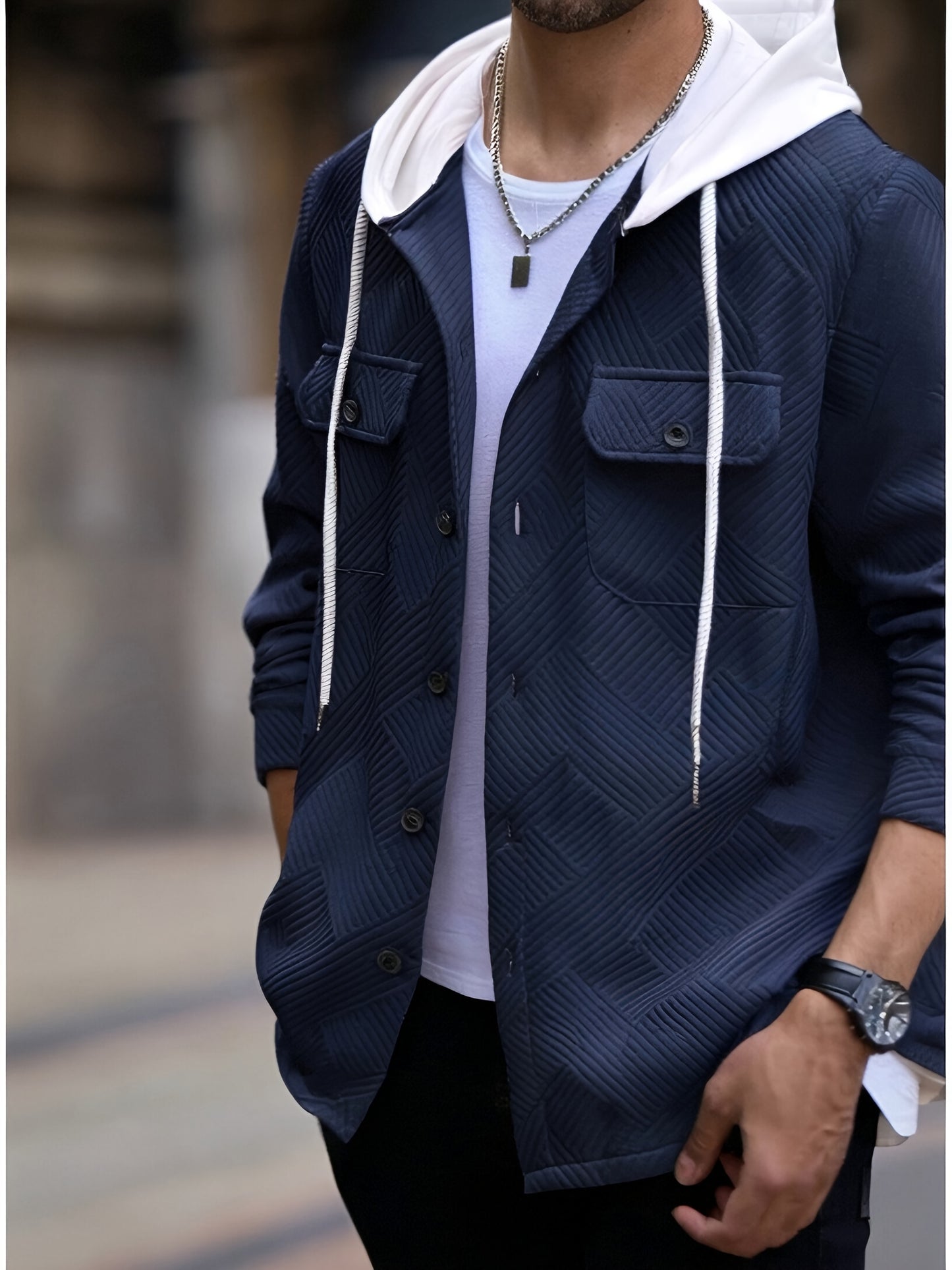 Տղամարդու առօրյա գլխարկով սվիտեր - միագույն երկար թևքով սվիտեր՝ կոճակներով առջևի մասով, սովորական չափսի աշնանային ձմեռային վերնազգեստ ամենօրյա զբոսանքների համար, սվիտեր-բաճկոն, դիմացկուն գործվածք, տրիկոտաժե