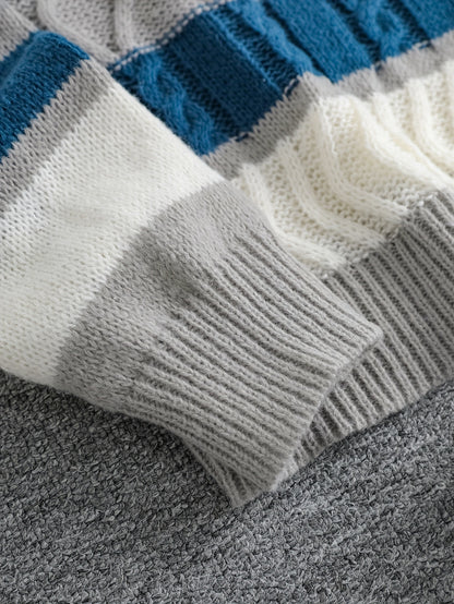 Տղամարդկանց նորաձև, գծավոր, կլոր օձիքով, տրիկոտաժե սվիտեր՝ աշնանային և ձմեռային տարբերակներով