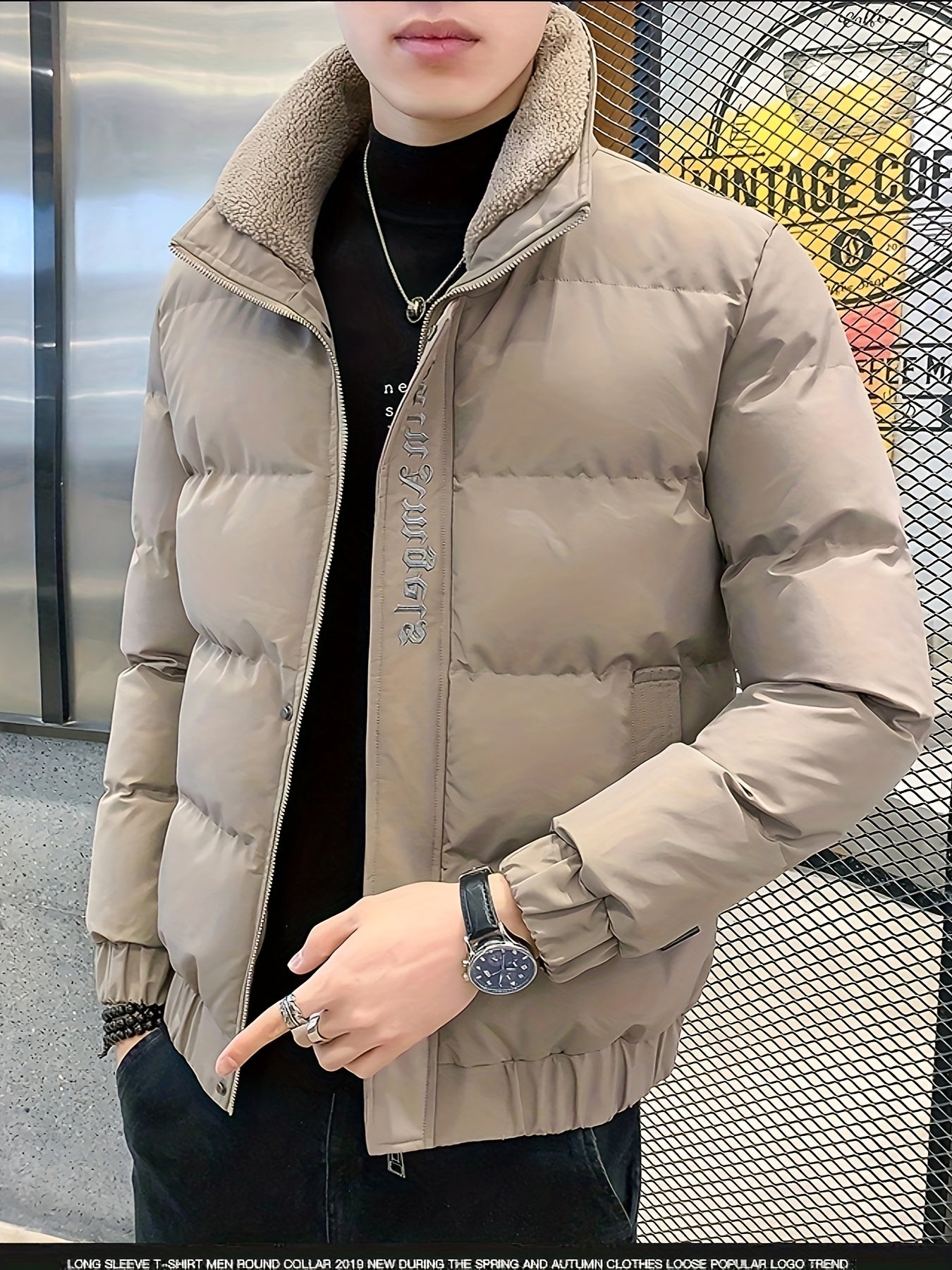 Տղամարդու ձմեռային բաճկոն - հաստ, տաք և նորաձև՝ կայծակաճարմանդով և գրպաններով, սև, ազատ չափսի՝ ցուրտ եղանակի համար, ձմեռային հագուստ