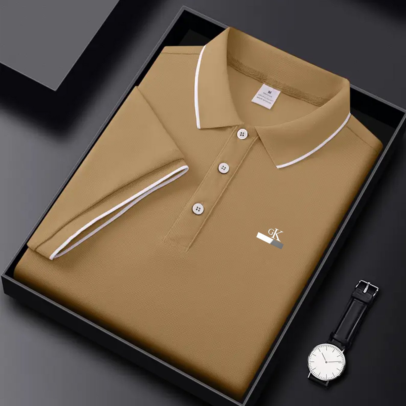 Y1013.46-30.48 cm Black, Navy Blue, Pink, And Beige, Featuring CKZM Graphic Prints, High-End Breathable Golf Shirts, Men'S Tops, Casual V-Neck T-Shirts for Men, Summer Short Sleeves, Men'S POLO Shirts, Men'S Clothing, with a - ayq