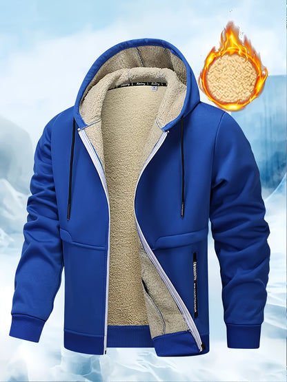 Men's Casual Warm Fleece Hooded Jacket with Zipper