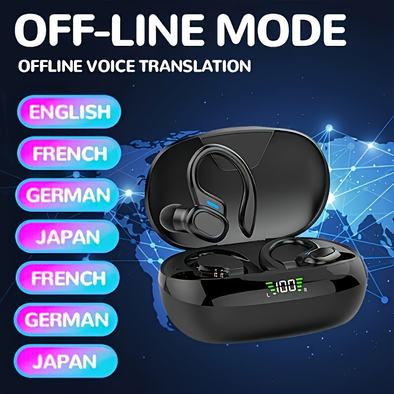 LIFEBEE Real-Time Multi-Language Translation TWS Sports Earbuds, True Wireless Ear Hook Headphones with Microphone, Wireless Connectivity, Volume Control, USB Rechargeable - Ideal for Workout & Daily Use, Wireless Earbuds