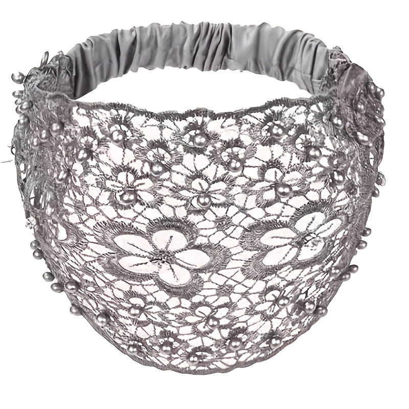 Boho Wide Lace Headband with Breathable Beaded Design