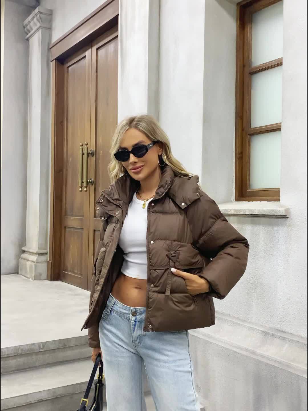 LY VAREY LIN կանացի ծանր, գլխարկով վերարկու՝ հաստ ձմեռային բաճկոն՝ կայծակաճարմանդով, ազատ չափսերով, շագանակագույն՝ չձգվող վերնազգեստ՝ ցուրտ եղանակի և առօրյա/պաշտոնական հագուստի համար