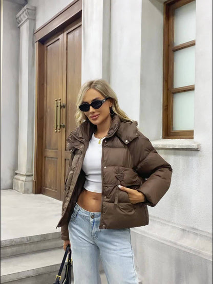 LY VAREY LIN կանացի ծանր, գլխարկով վերարկու՝ հաստ ձմեռային բաճկոն՝ կայծակաճարմանդով, ազատ չափսերով, շագանակագույն՝ չձգվող վերնազգեստ՝ ցուրտ եղանակի և առօրյա/պաշտոնական հագուստի համար