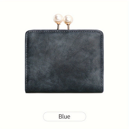 Women's Wallet Short Compact Three Layer LargeCapacity Retro Pearl Wallet High Quality PU Multi Card Seat/Coin ZeroWallet