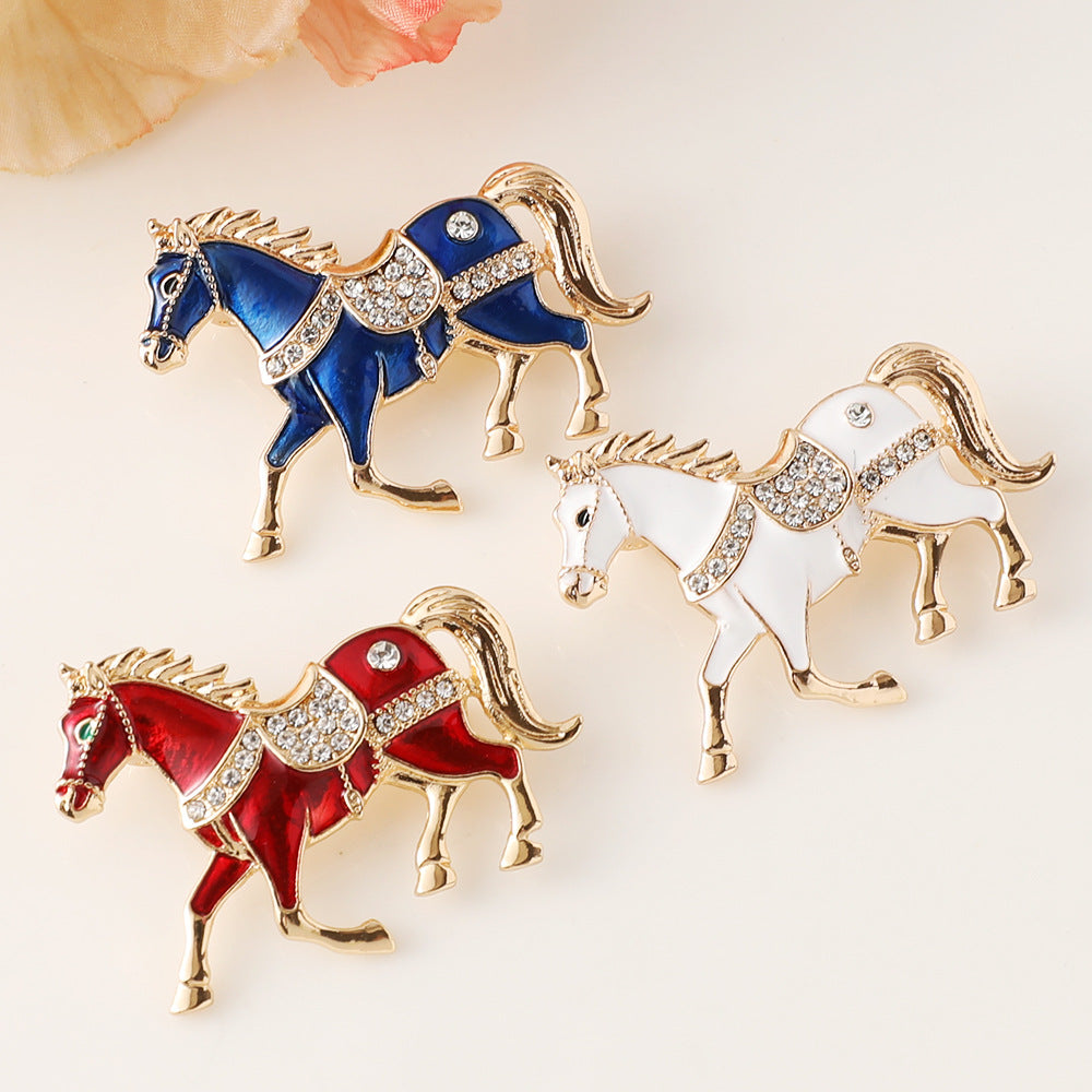 1pc Enamel Dripping Oil Inlaid Rhinestone Pony Fashion Brooch | Creative Ethnic Style Horse Badge Pin, High-End Design Couple Accessories, Exquisite Suit Corsage Party Decoration, Suitable for Christmas, Year of the Horse, Eq