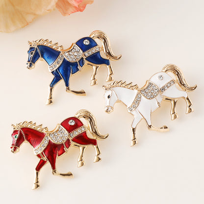 1pc Enamel Dripping Oil Inlaid Rhinestone Pony Fashion Brooch | Creative Ethnic Style Horse Badge Pin, High-End Design Couple Accessories, Exquisite Suit Corsage Party Decoration, Suitable for Christmas, Year of the Horse, Eq