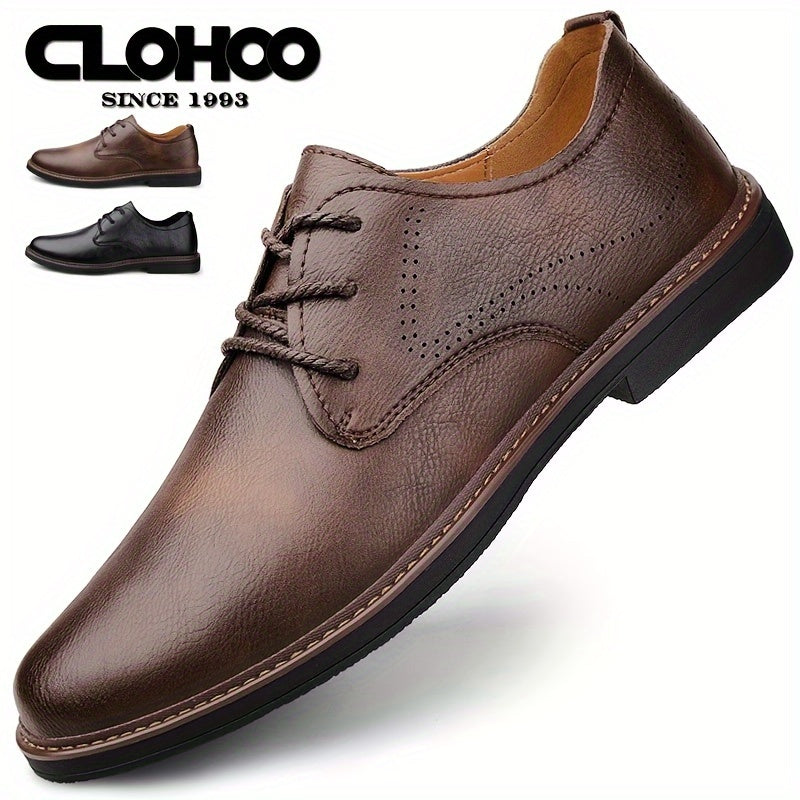 Men's Business Casual Brogue Lace-Up Shoes Cowhide Leather