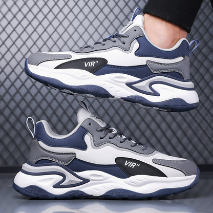 Men's Stylish Color-Block Sneakers - Black  Gray with White Accents, Comfortable All-Day Wear, Durable Rubber Sole, Lace-Up Design, Trendy Low-Top Style for Casual or Athletic Use, Casual Sneakers   Fashion Sneakers   Pu Mat