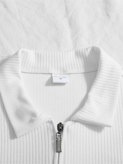 Men's Casual Long-Sleeve Ribbed Polo Shirt for Fall/Winter