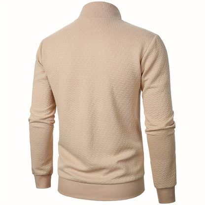 Men's Casual Zip Up Jacquard Jacket, Chic Stand Collar Coat for Spring Fall, Autumn And Winter, Hoodie Top