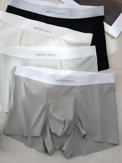 Men's Stretchy Solid Color Breathable Seamless Boxer Briefs, 4-Pack