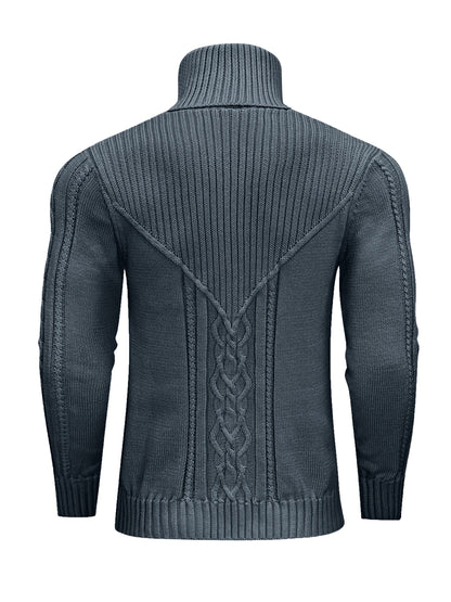 Men'S Casual Winter High Neck Turtleneck Sweater | Black Solid Color, Medium Stretch Fabric, Regular Fit, Hand Wash Only, Sleek Knitwear, Long Sleeve, Rib-Knit Detail