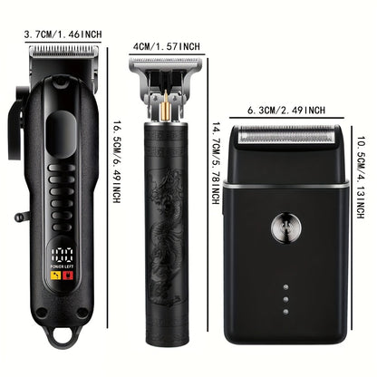 2pcs/3pcs Professional Men'S Hair Clipper - Cordless and USB Rechargeable Beard Trimmer with Limit Comb, Ideal for Haircutting and Beauty, Barber Clippers, Grooming Essentials, Sleek Design, Durable Construction, Personal Car