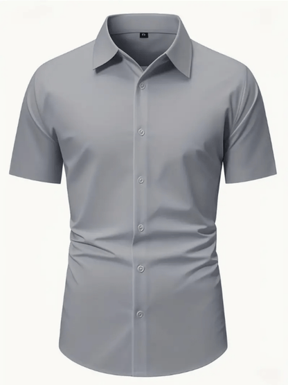 Men's Stretch Solid Color Short Sleeve Shirt for Summer
