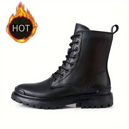 High-End Fashionable Outdoor Casual Men'S Boots for Autumn And Winter, Classic Black Versatile Men'S Boots with Fleece, Genuine Leather Work Shoes for Men.