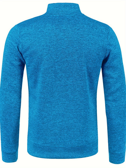 Elegant Mid Stretch Cardigan, Men's Casual Full Zip Up Cardigan Sweater Coat For Fall Winter