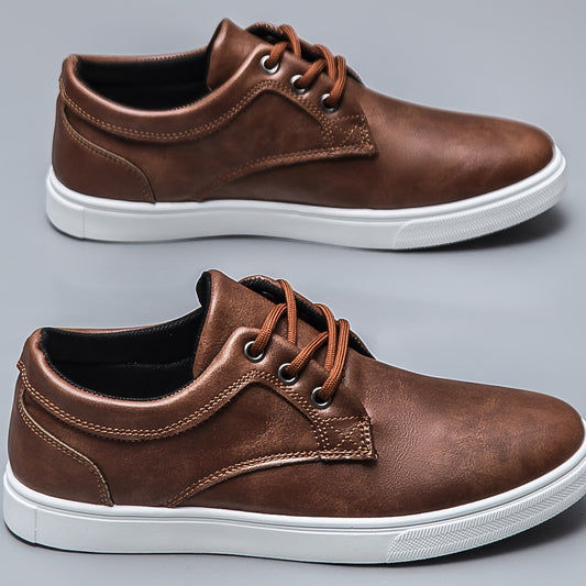 Men's Classic Brown Casual Sneakers - Breathable, Non-Slip Low-Top Lace-Up Shoes with White Rubber Sole for Casual Attire & Sports