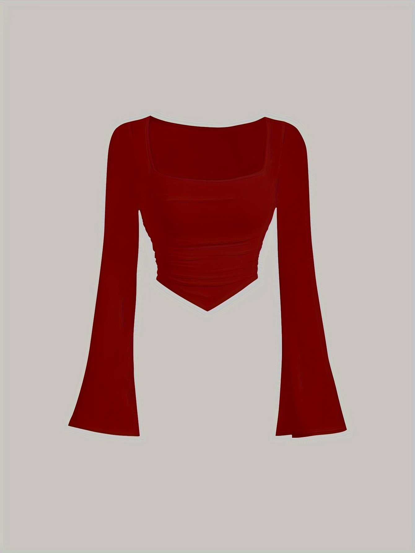 Women'S Elegant Square Neck Solid Color T-Shirt, Polyester Knit Fabric, Short Length, Stretchy Slim Fit, Spring/Fall Fashion Top