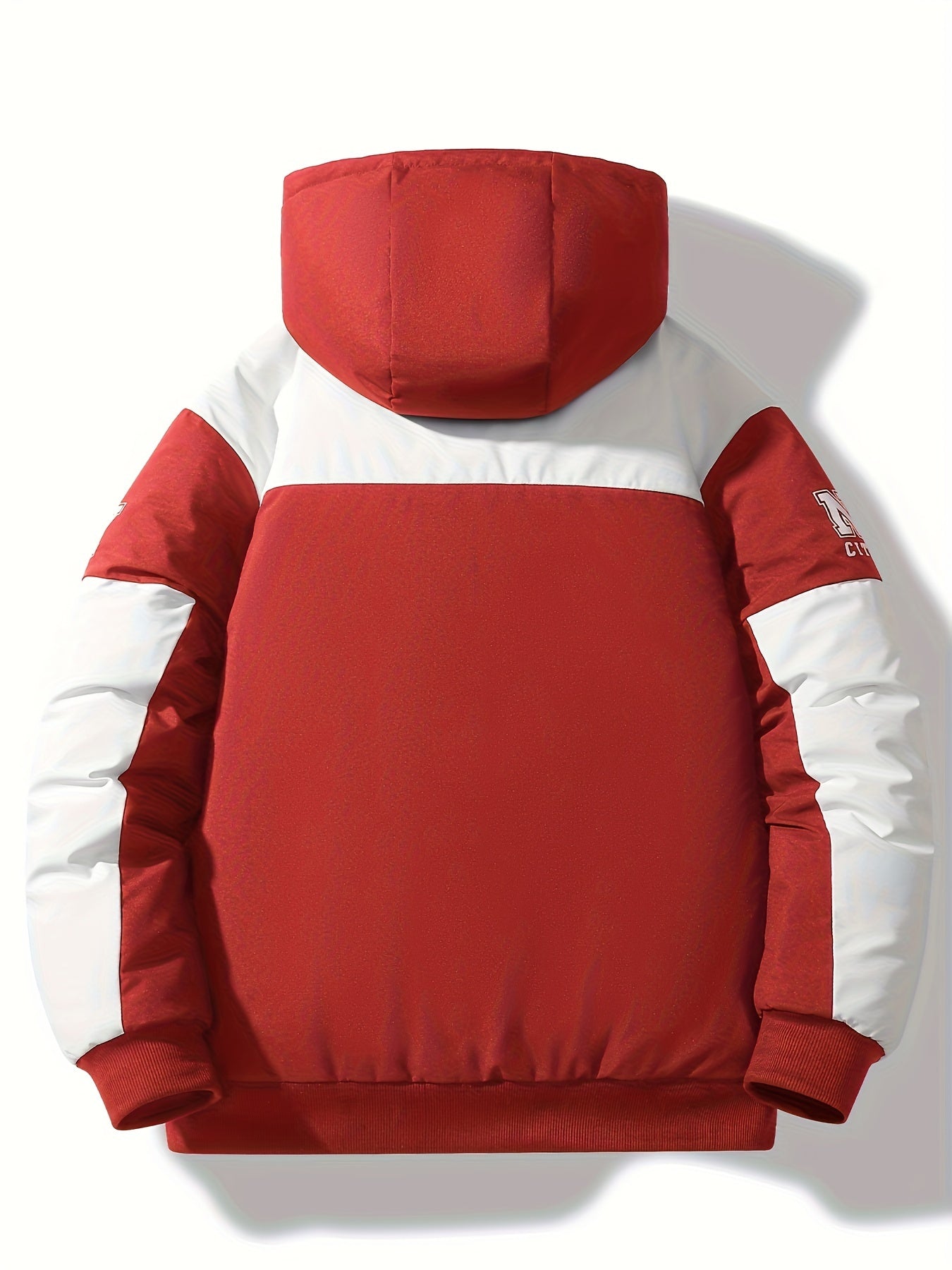 Men'S Casual Motorcycle Jacket, Warm Pilot Fashion Top 6023, 100% Polyester Hooded Collar with Alphabet Pattern, Long Sleeve Regular Fit, Non-Stretch Woven Fabric, Zipper Placket, with Pockets - 280gsm