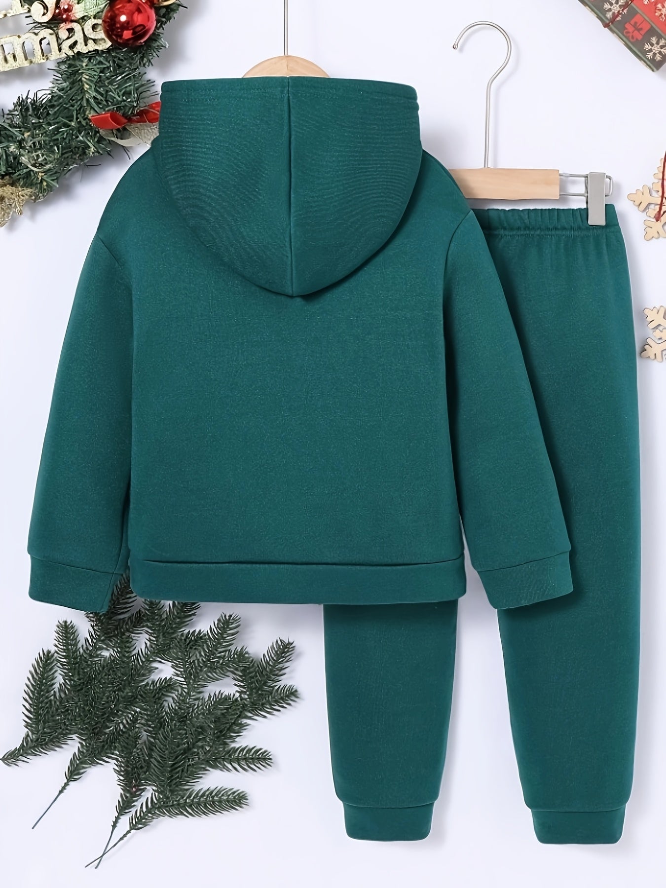 Creative Christmas Reindeer Pattern Design, Boy's 2pcs Co Ord Set, Comfy Long Sleeve Hoodie & Casual Versatile Sweatpants, Warm Fleece Outfit, Ideal For Autumn And Winter Outdoor Wear