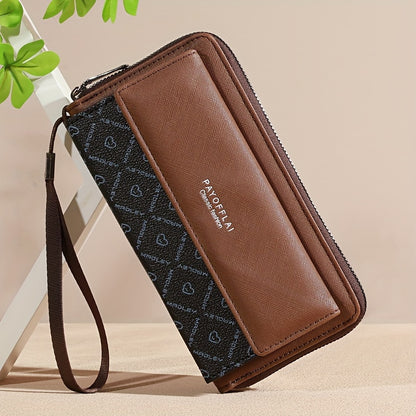 Classic PU Women'S Wallet, Long, Color-Block, Double-Layer Design, Zipper Closure, Zip Pocket, Photo Separation Layer, Nylon Lining, Continental Form Factor, with Positioning Printing for Women