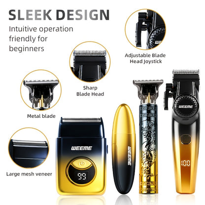 WEEME 4pcs Hair Clipper for Men Set, Cordless Electric Hair Clipper, T-Shaped Beard Trimmer & Nose Hair Trimmer, Electric Shaver, Professional Haircutting and Beauty Kit for Men Grooming, Home Barber Use, Precision Styling To