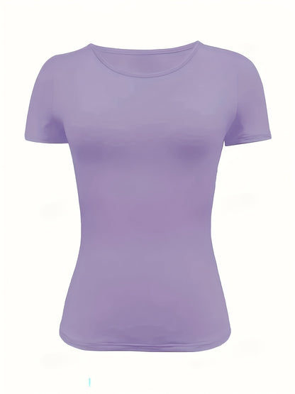 Women’s Solid Color Fitted Short-Sleeve T-Shirt for Summer